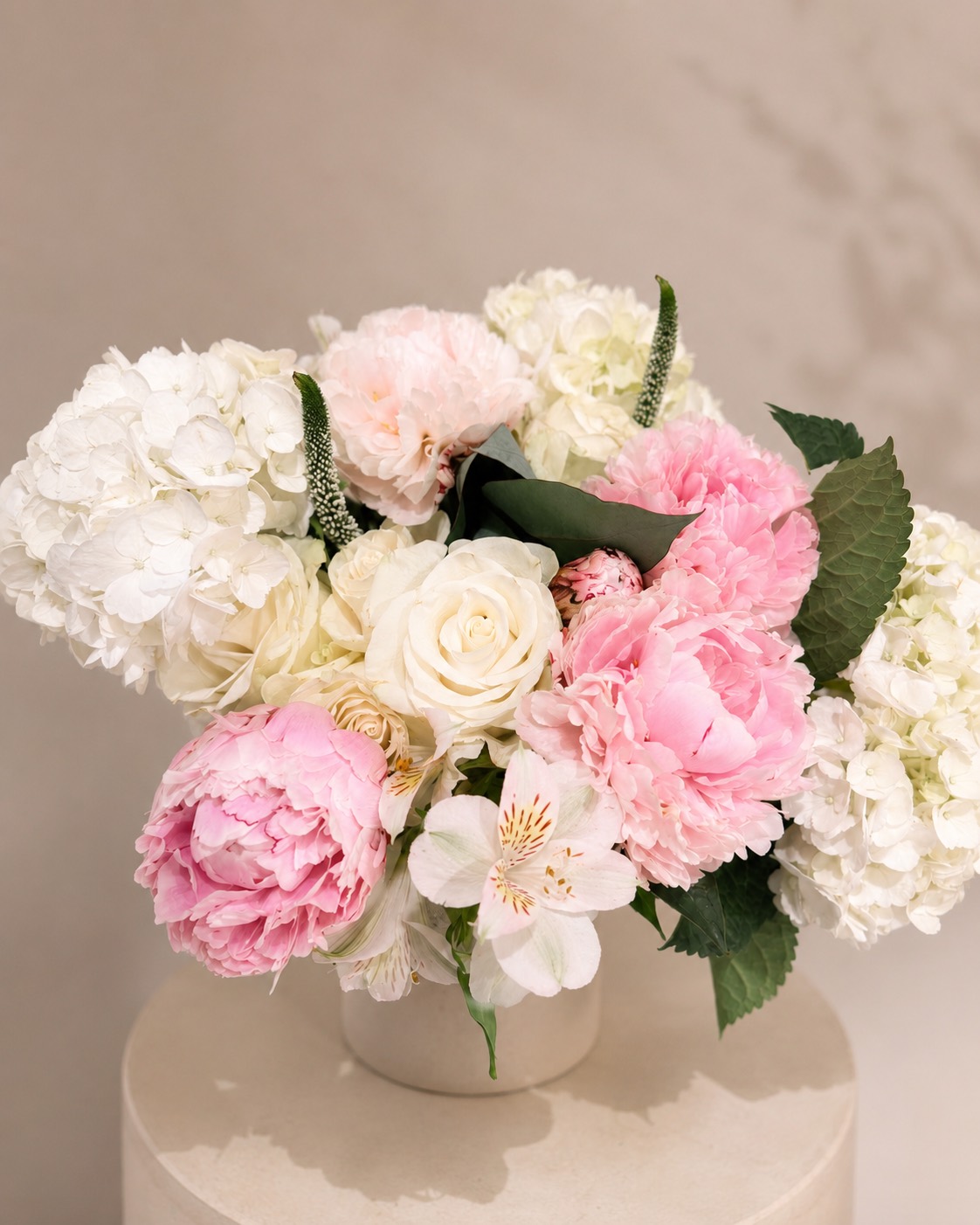 Blush peonies and white hydrangea