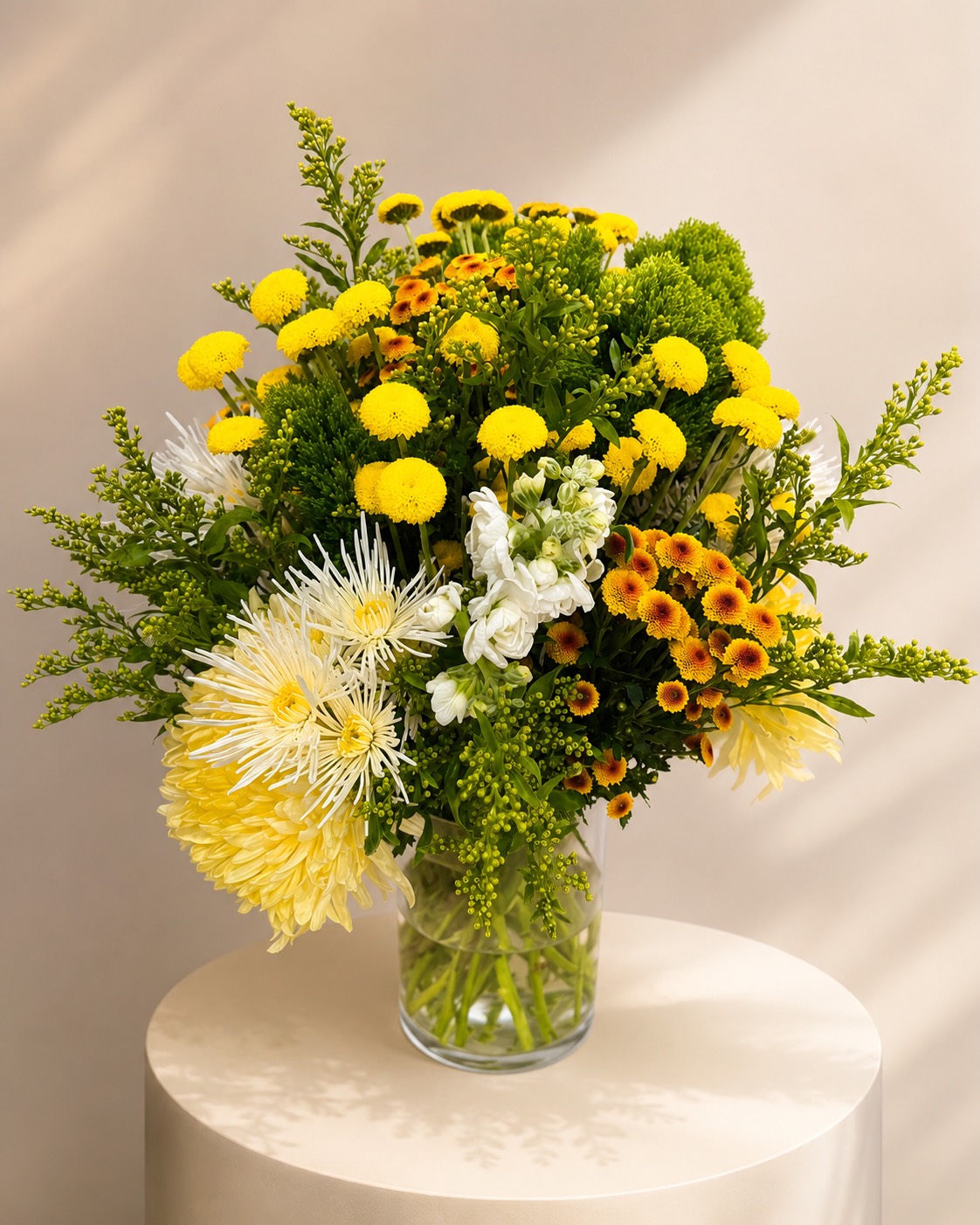 Yellow chrysanthemums and stock